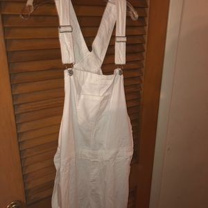 White distressed overall jumpsuit